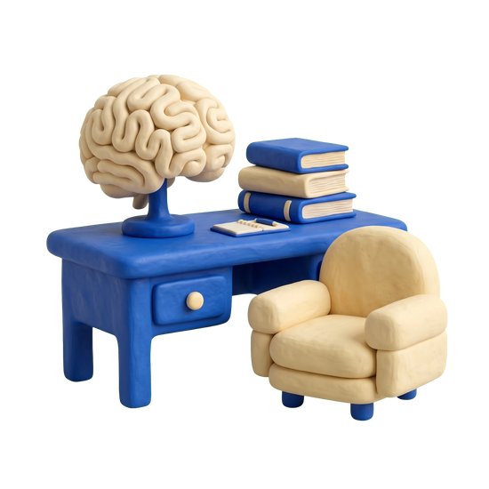 Child psychiatrist illustration in blue and ivory clay