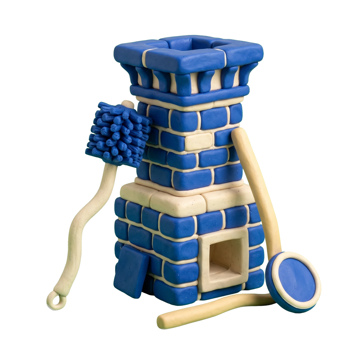 Chimney services illustration in blue and ivory clay