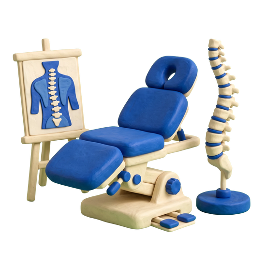 Chiropractor illustration in blue and ivory clay