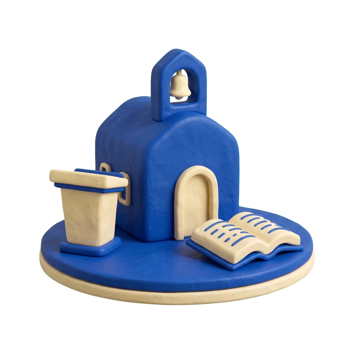 Christian church illustration in blue and ivory clay