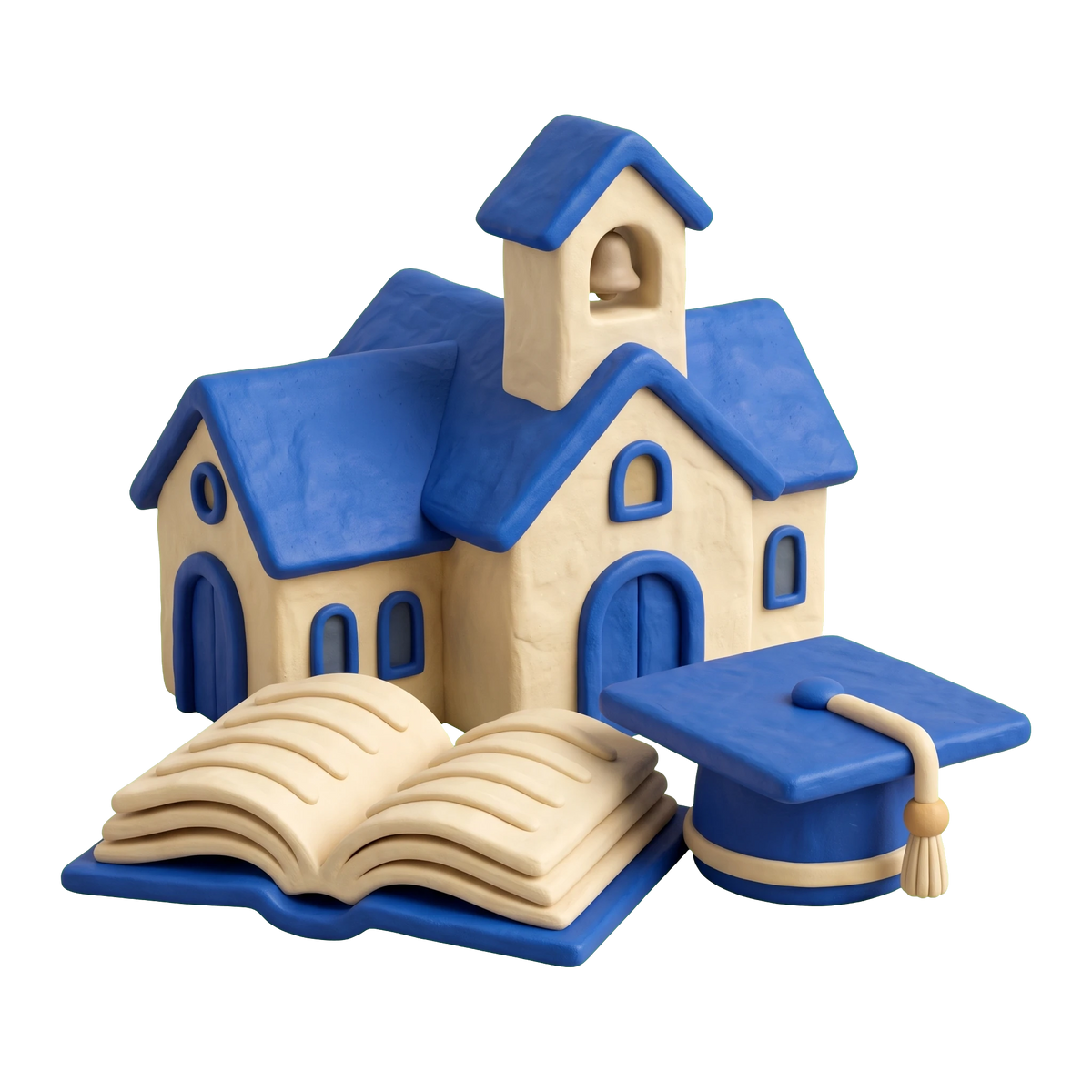 Christian college illustration in blue and ivory clay