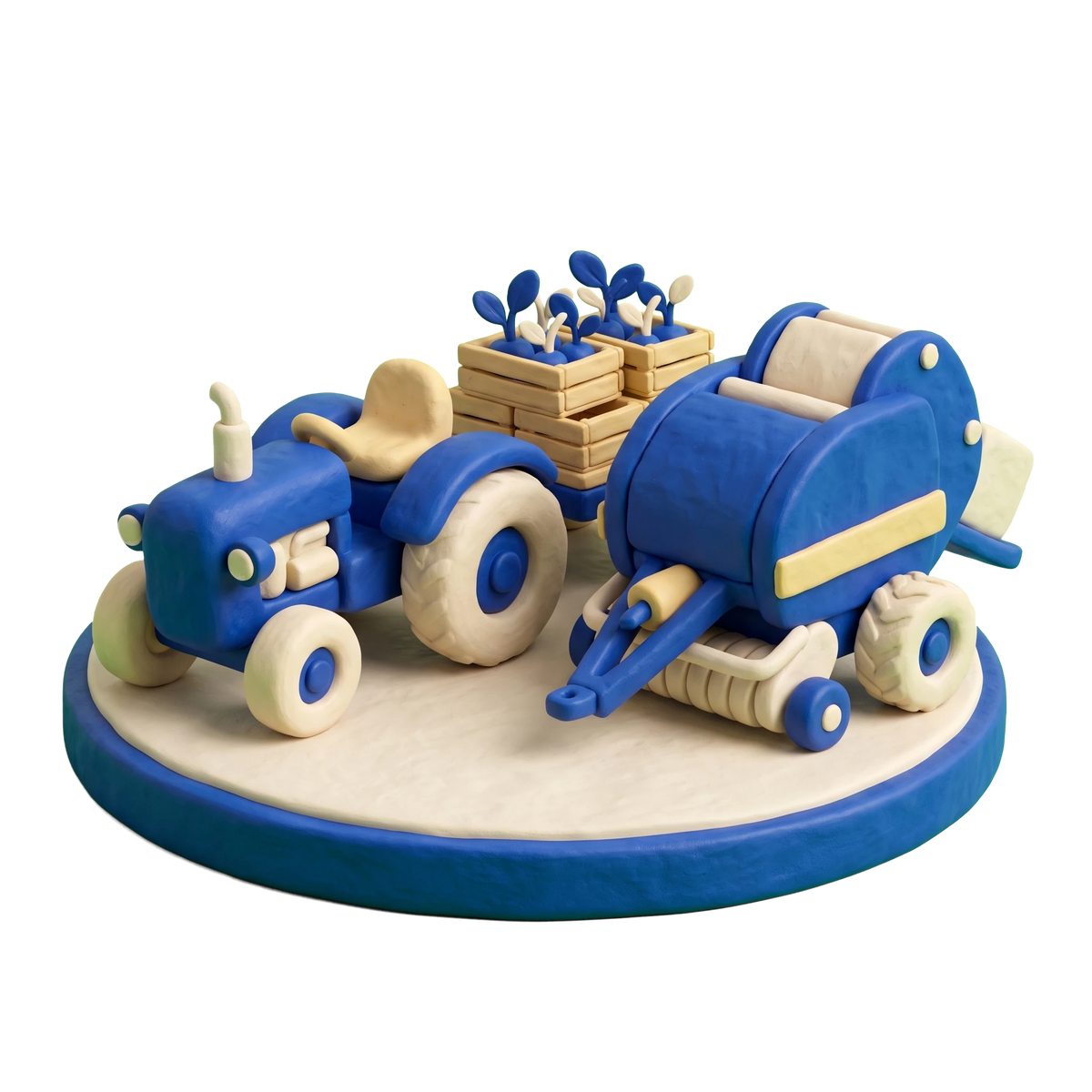 Christmas tree farm illustration in blue and ivory clay
