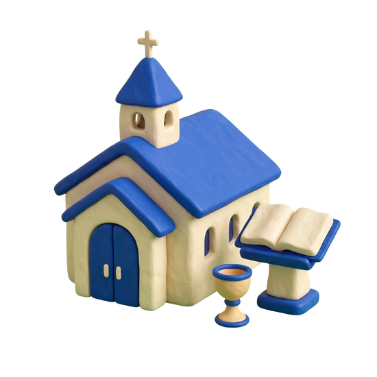 Church of Christ illustration in blue and ivory clay