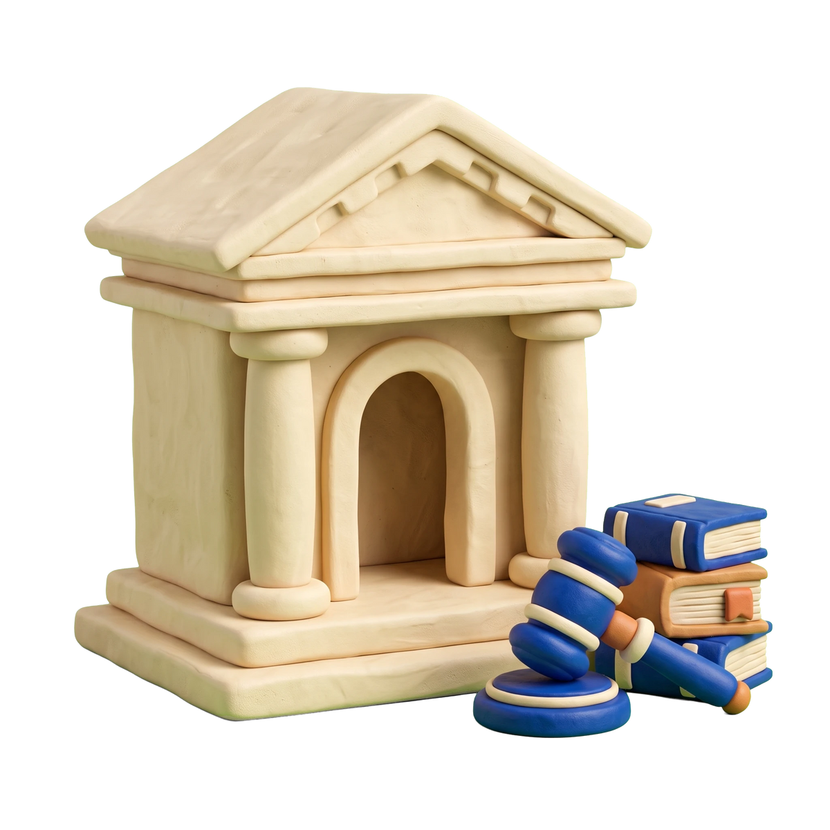 City courthouse illustration in blue and ivory clay