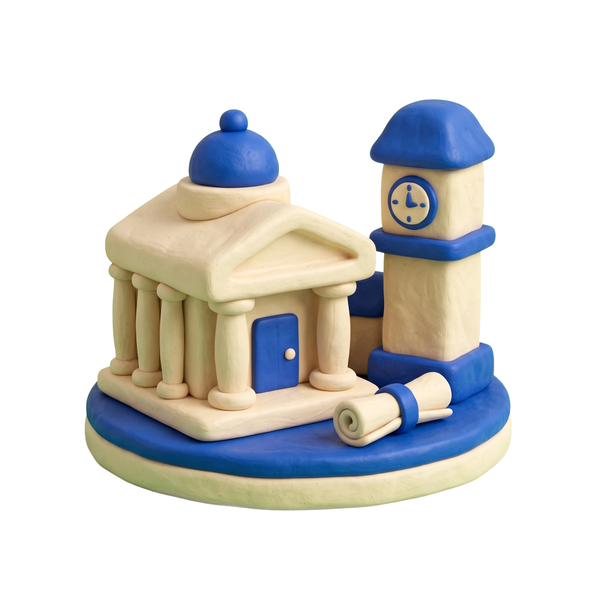 City or town hall illustration in blue and ivory clay