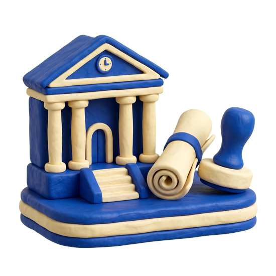 City tax office illustration in blue and ivory clay