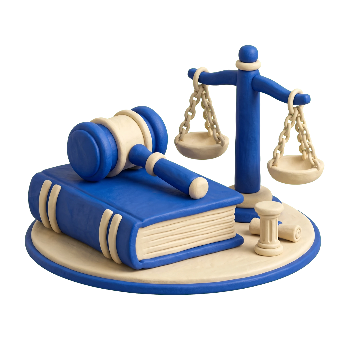 Civil law attorney illustration in blue and ivory clay