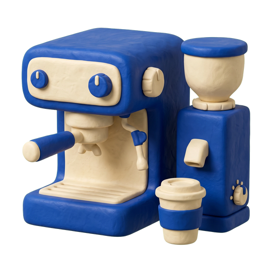 Coffee shop illustration in blue and ivory clay