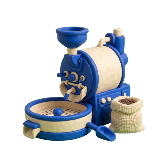 Coffee wholesaler illustration in blue and ivory clay