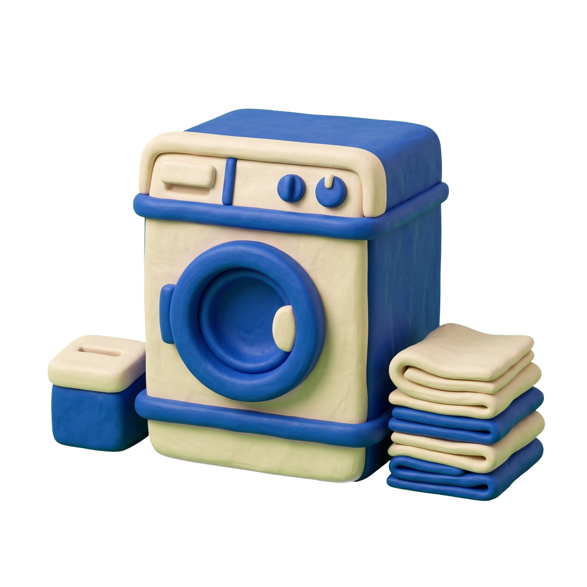 Coin operated laundry equipment supplier illustration in blue and ivory clay
