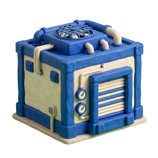 Cold storage facility illustration in blue and ivory clay