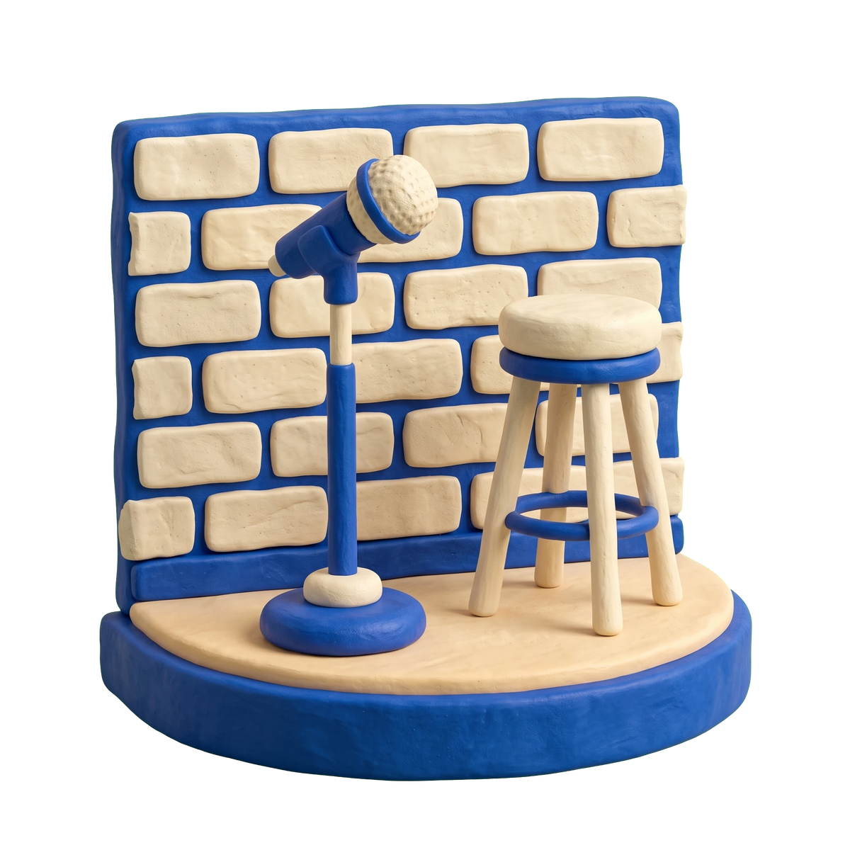 Comedy club illustration in blue and ivory clay
