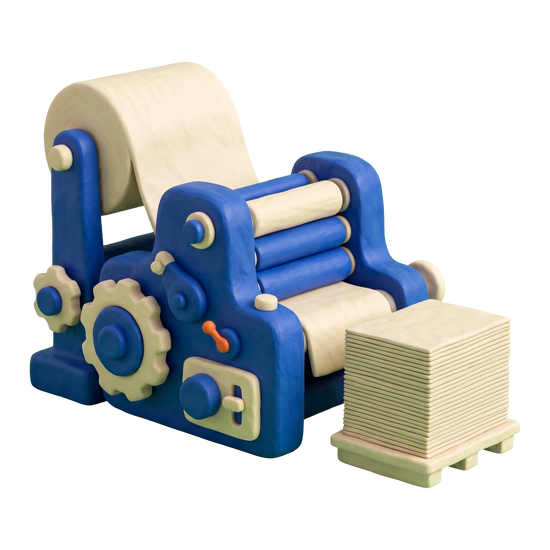 Commercial printer illustration in blue and ivory clay