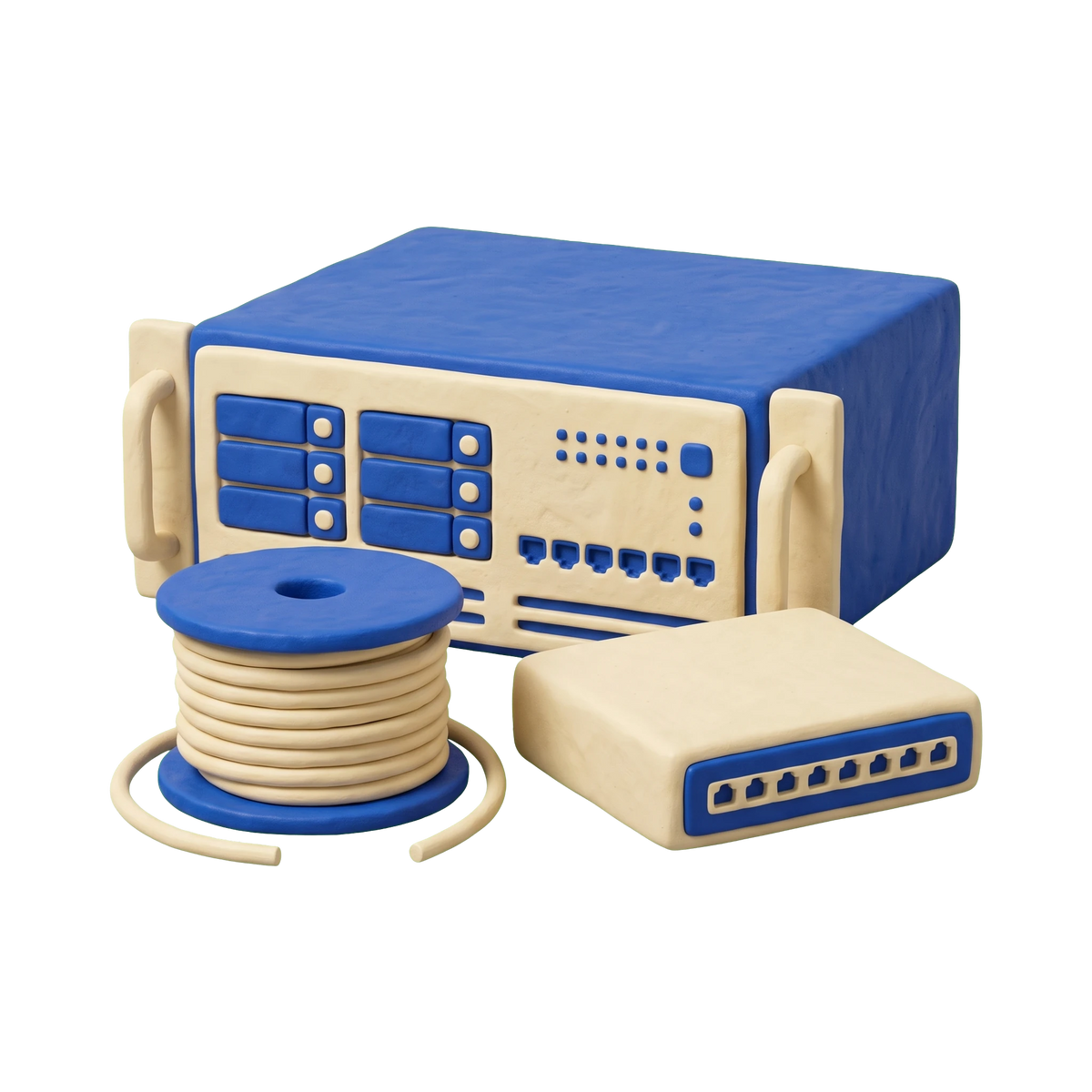 Computer networking service illustration in blue and ivory clay