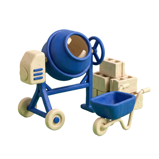 Concrete product supplier illustration in blue and ivory clay