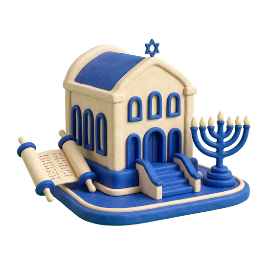 Conservative synagogue illustration in blue and ivory clay