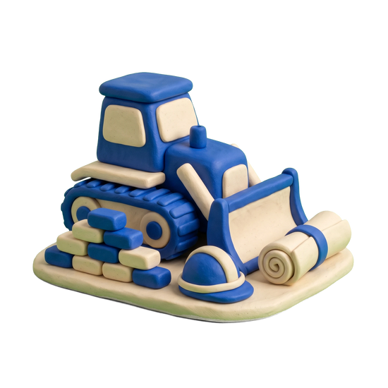Construction company illustration in blue and ivory clay