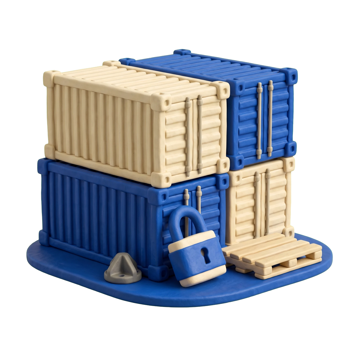 Container supplier illustration in blue and ivory clay
