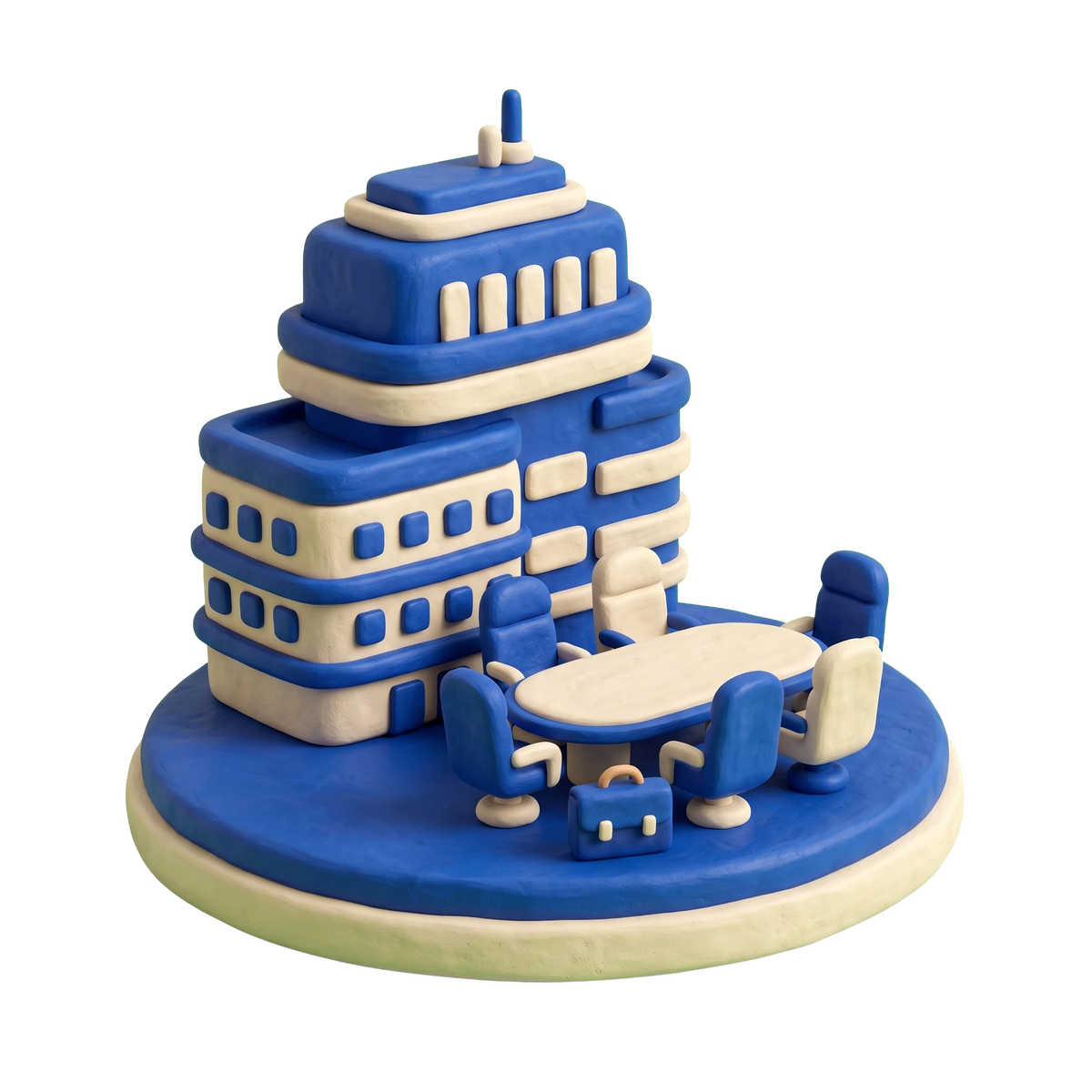 Corporate office illustration in blue and ivory clay