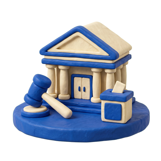 Council illustration in blue and ivory clay