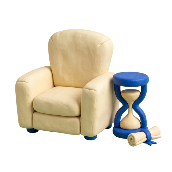 Counselor illustration in blue and ivory clay