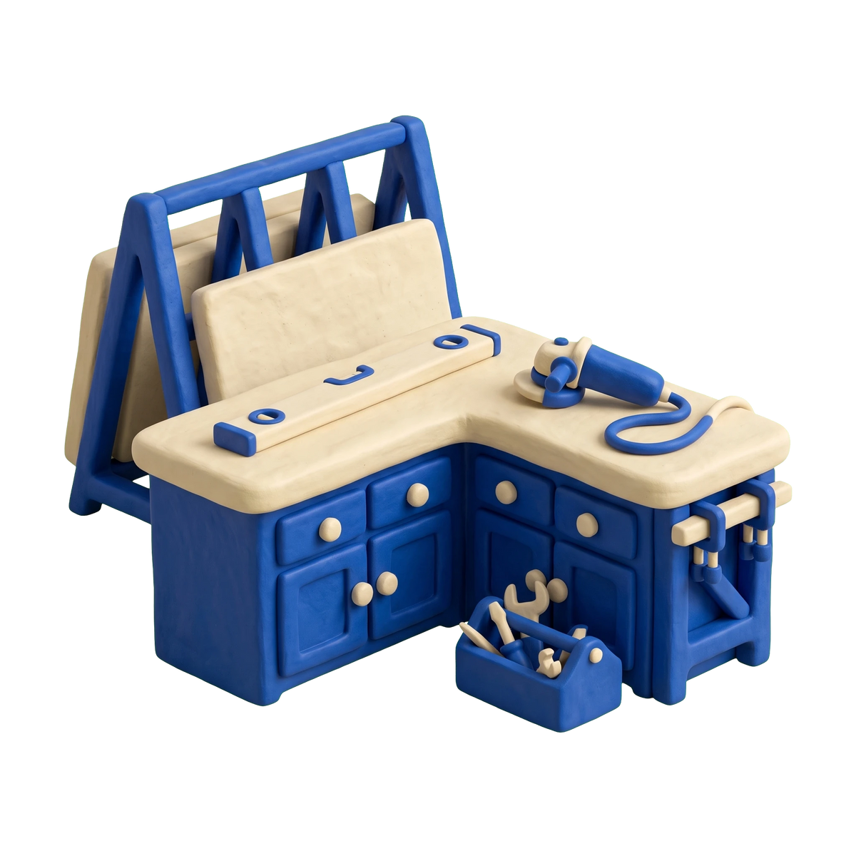 Countertop contractor illustration in blue and ivory clay