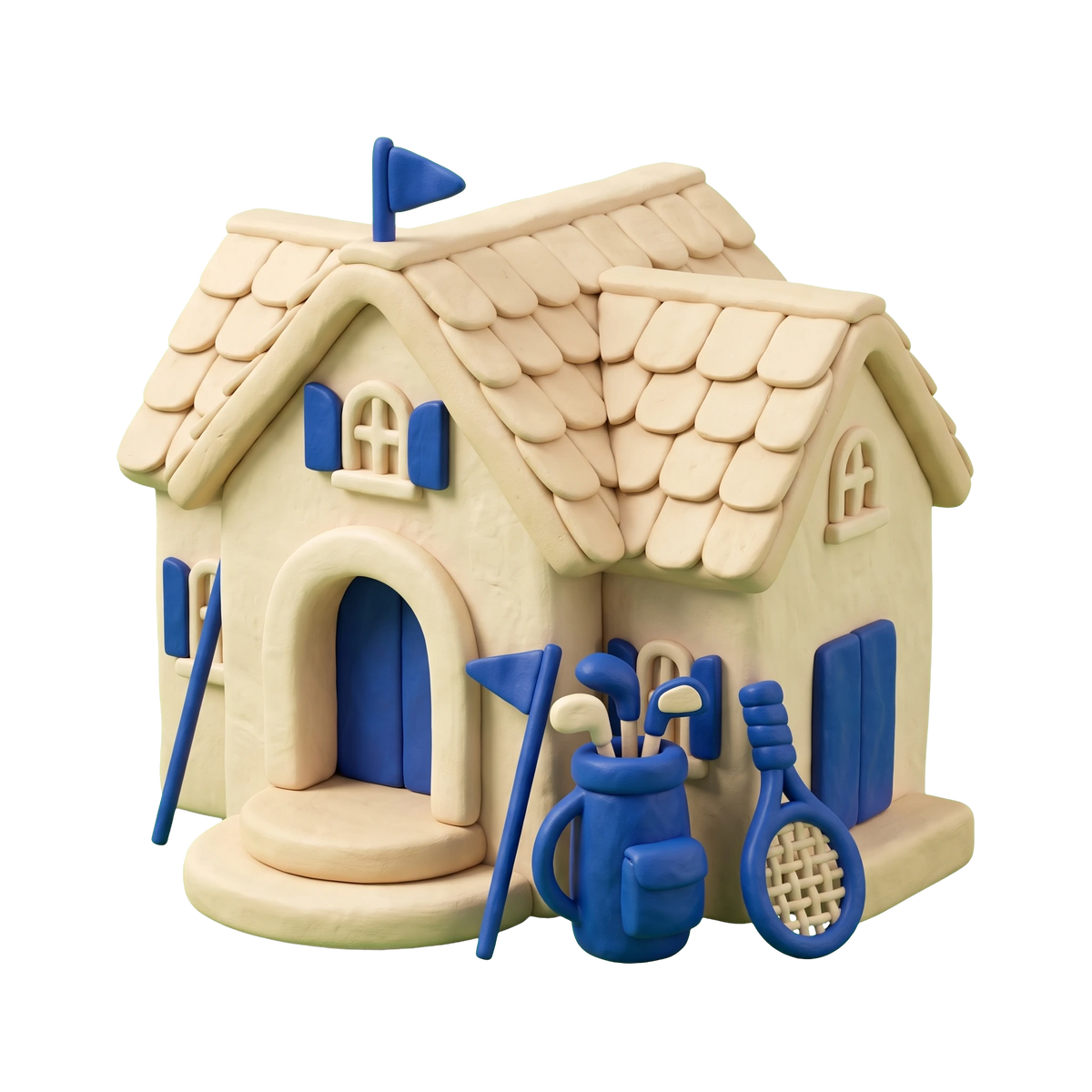 Country club illustration in blue and ivory clay