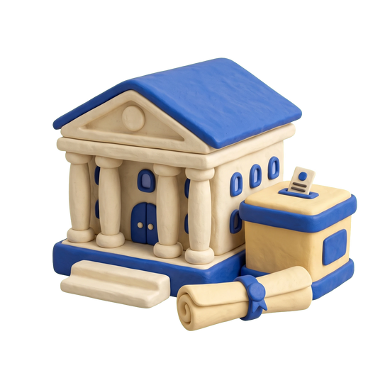 County government office illustration in blue and ivory clay