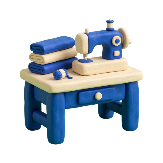 Craft store illustration in blue and ivory clay