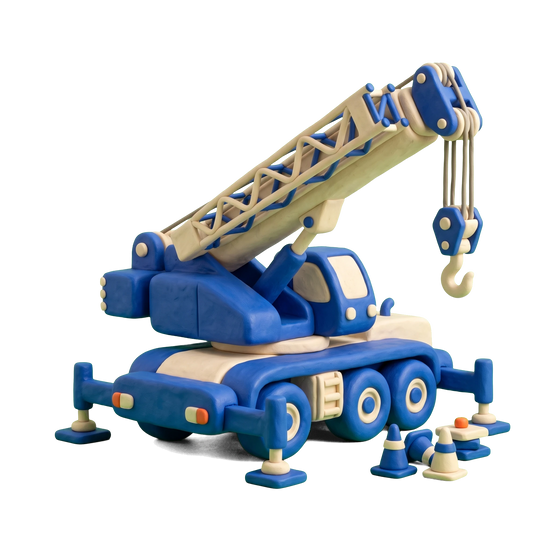 Crane rental agency illustration in blue and ivory clay