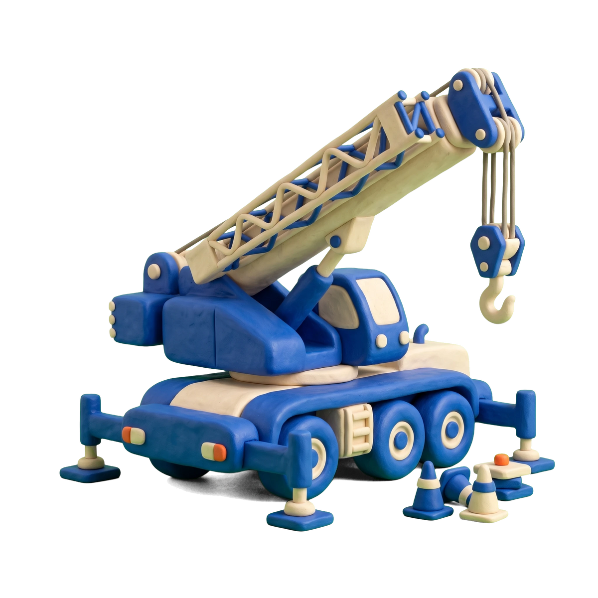 Crane rental agency illustration in blue and ivory clay