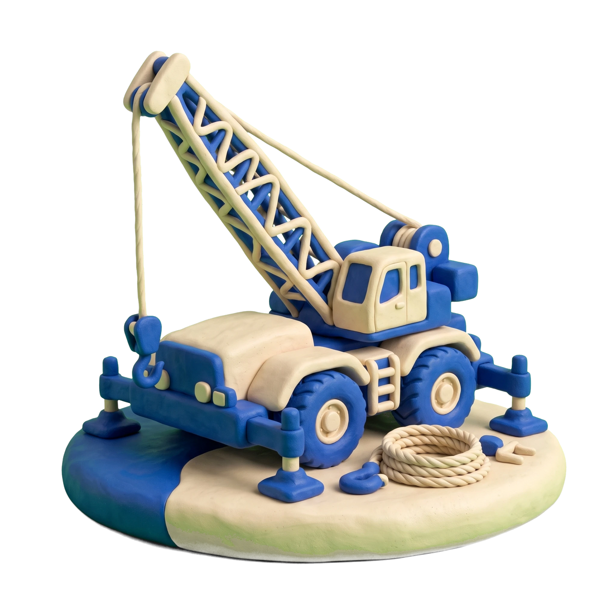 Crane service illustration in blue and ivory clay