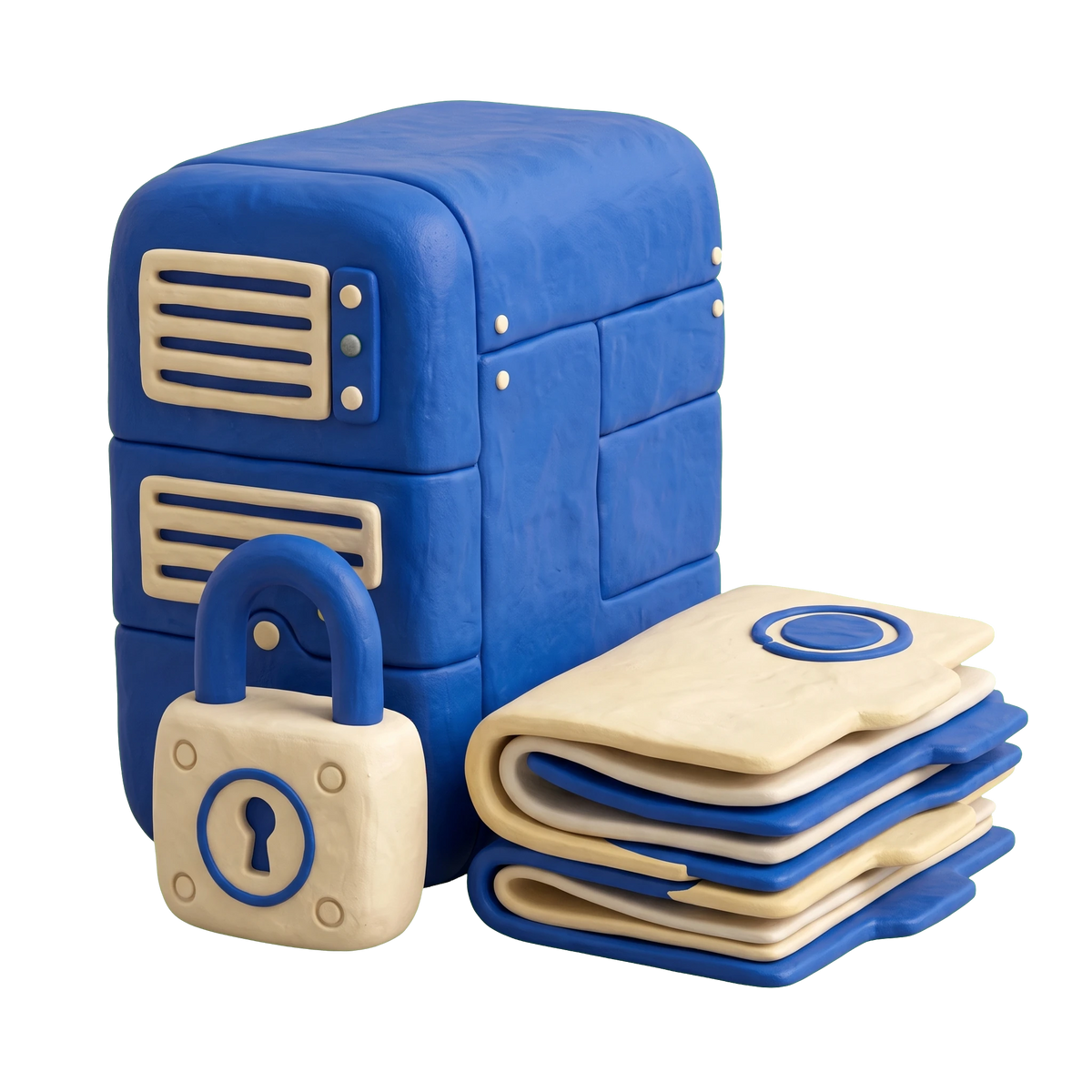 Credit reporting agency illustration in blue and ivory clay
