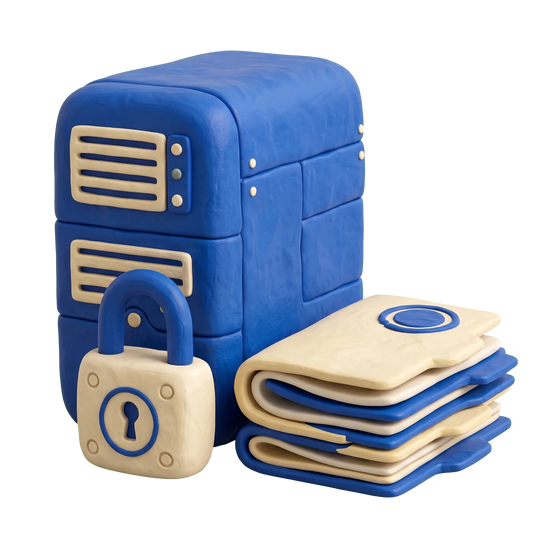 Credit reporting agency illustration in blue and ivory clay