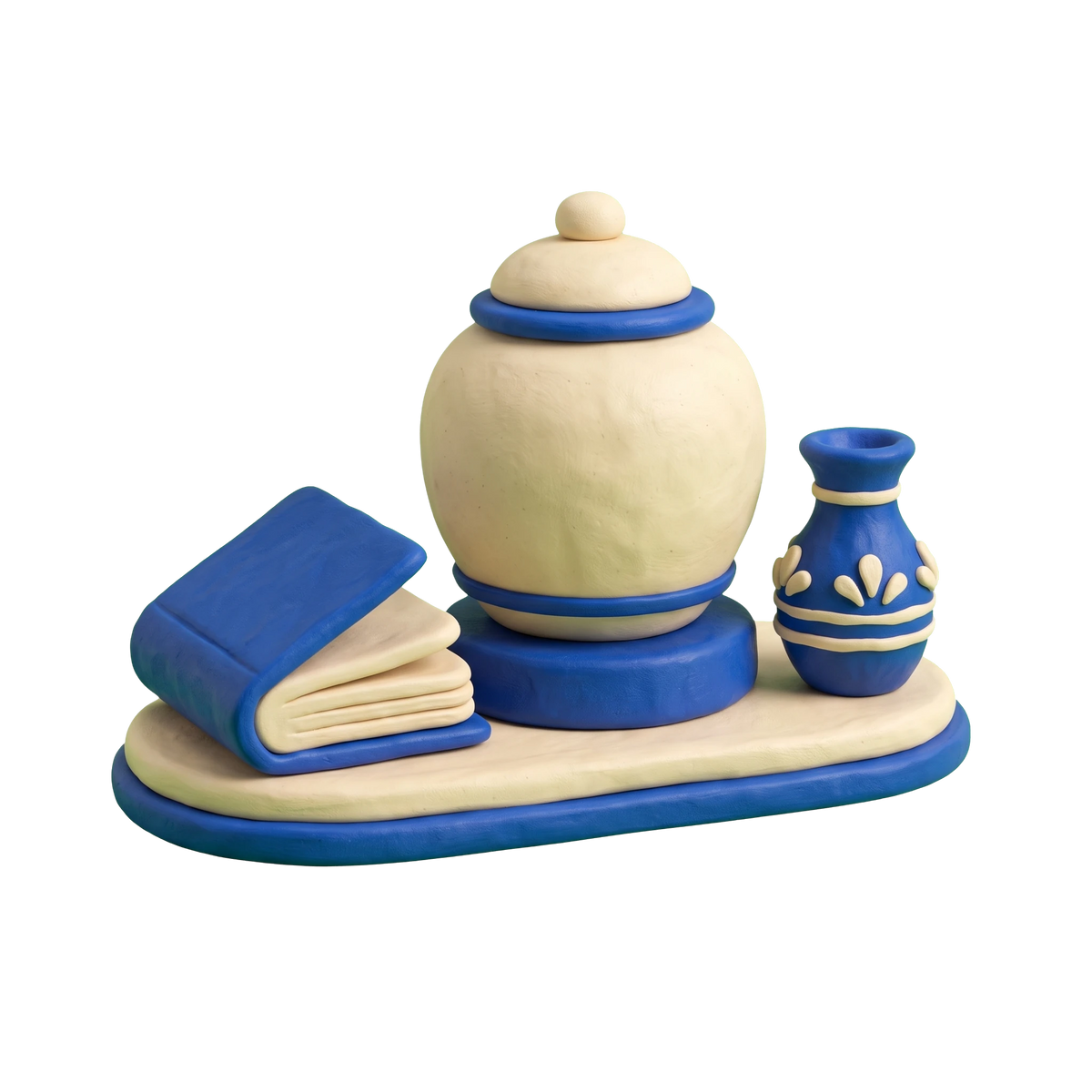 Cremation service illustration in blue and ivory clay