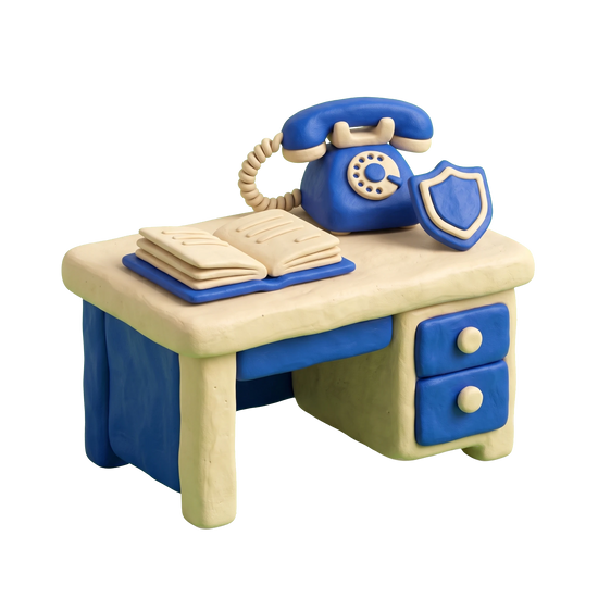 Crime victim service illustration in blue and ivory clay