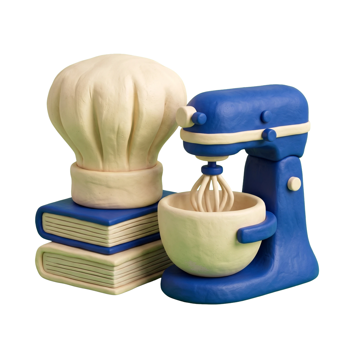 Culinary school illustration in blue and ivory clay