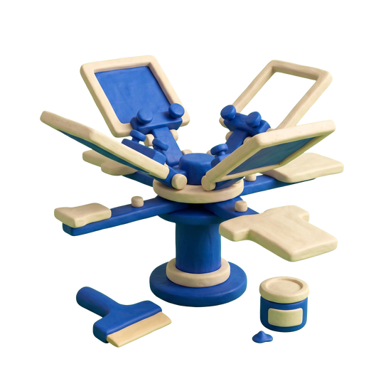 Custom t-shirt store illustration in blue and ivory clay