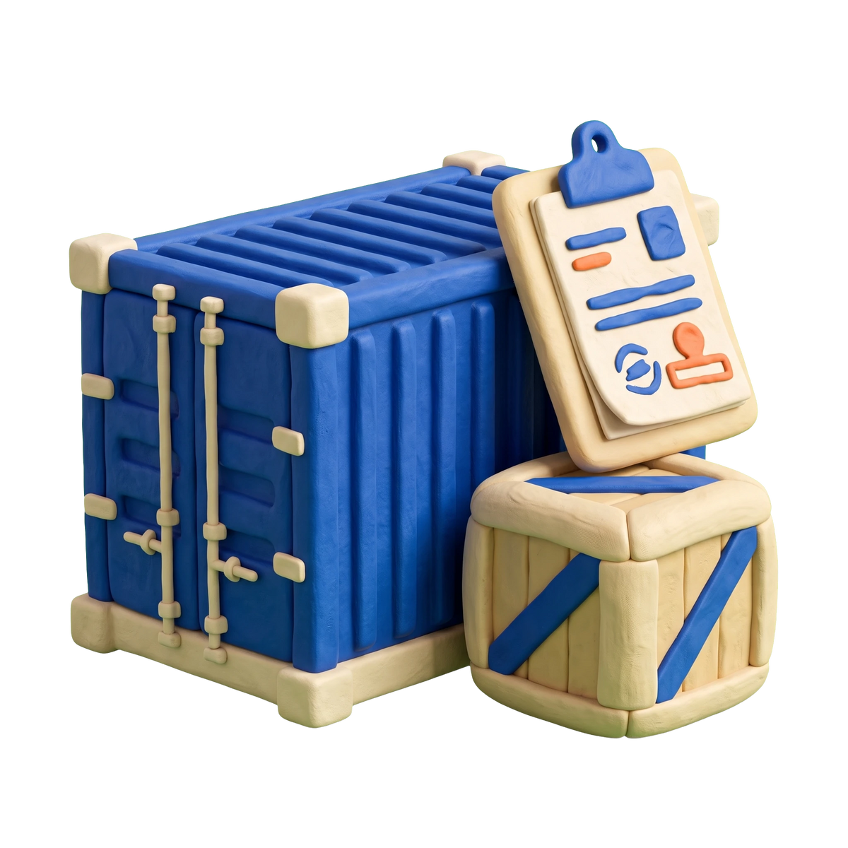 Customs broker illustration in blue and ivory clay