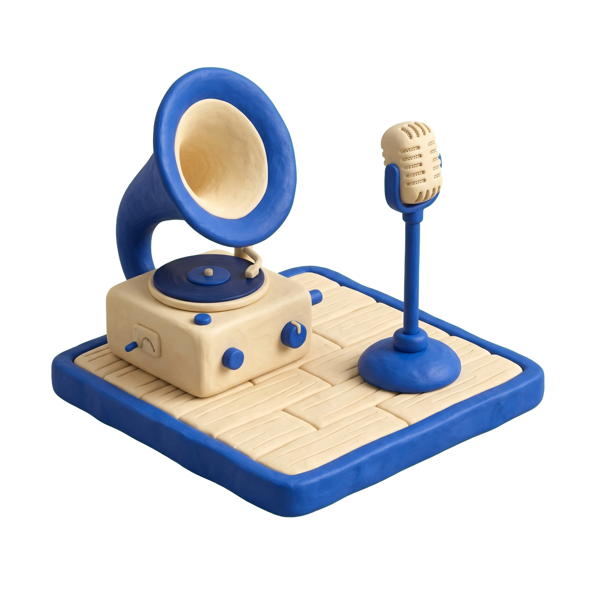 Dance hall illustration in blue and ivory clay
