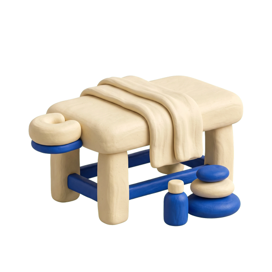 Day spa illustration in blue and ivory clay