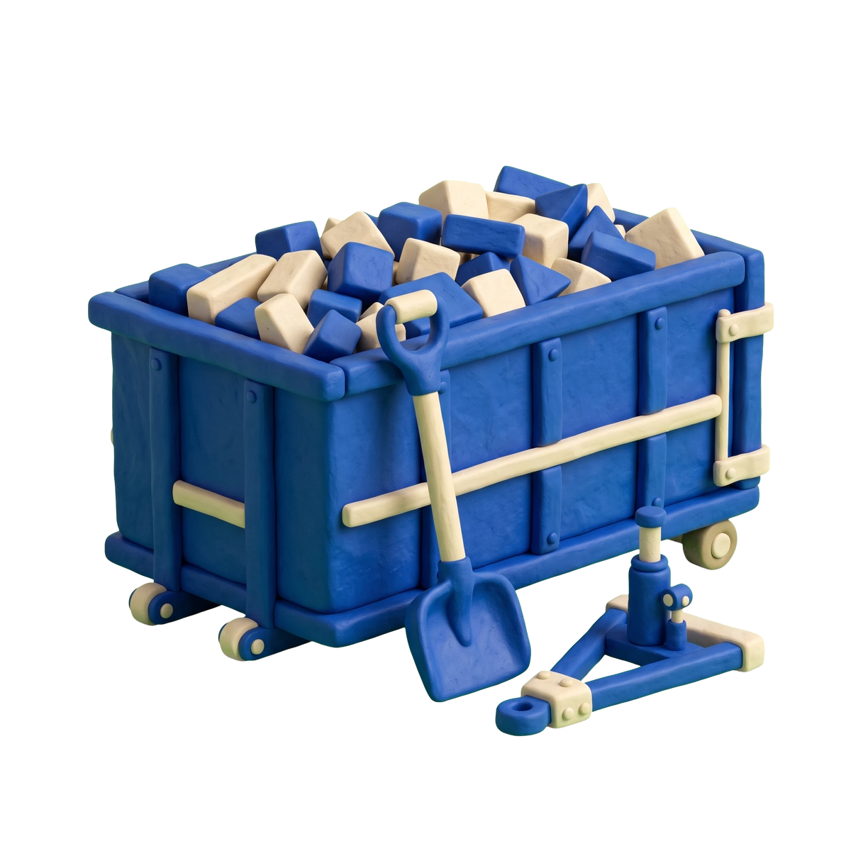 Debris removal service illustration in blue and ivory clay