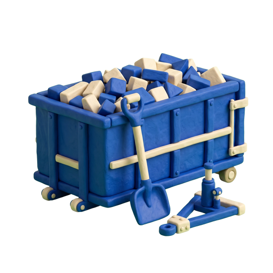 Debris removal service illustration in blue and ivory clay