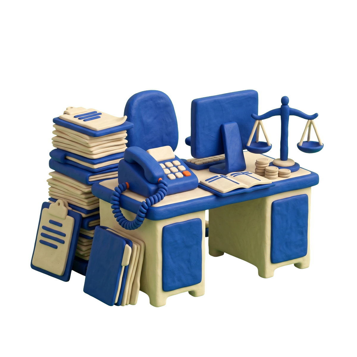 Debt collection agency illustration in blue and ivory clay