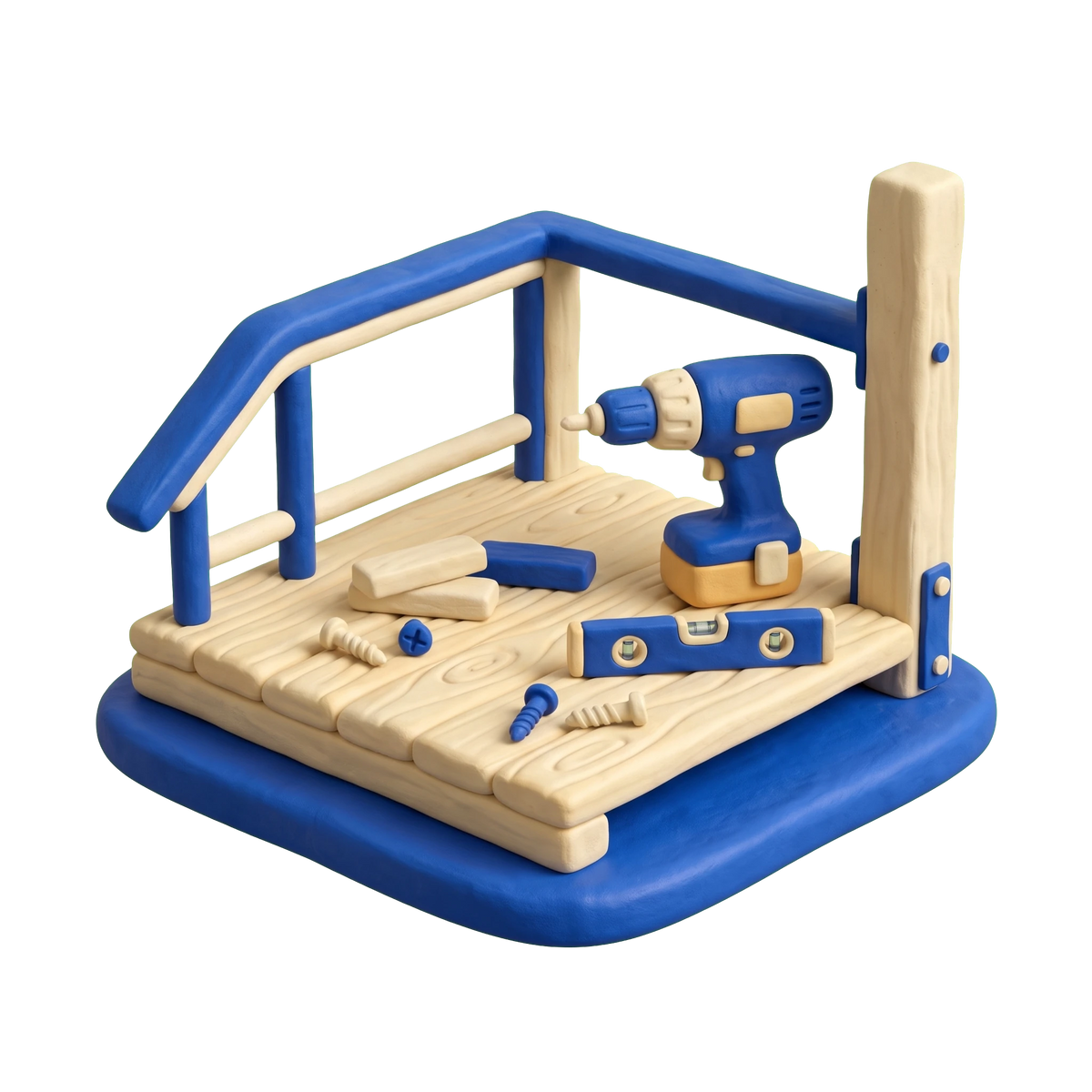 Deck builder illustration in blue and ivory clay