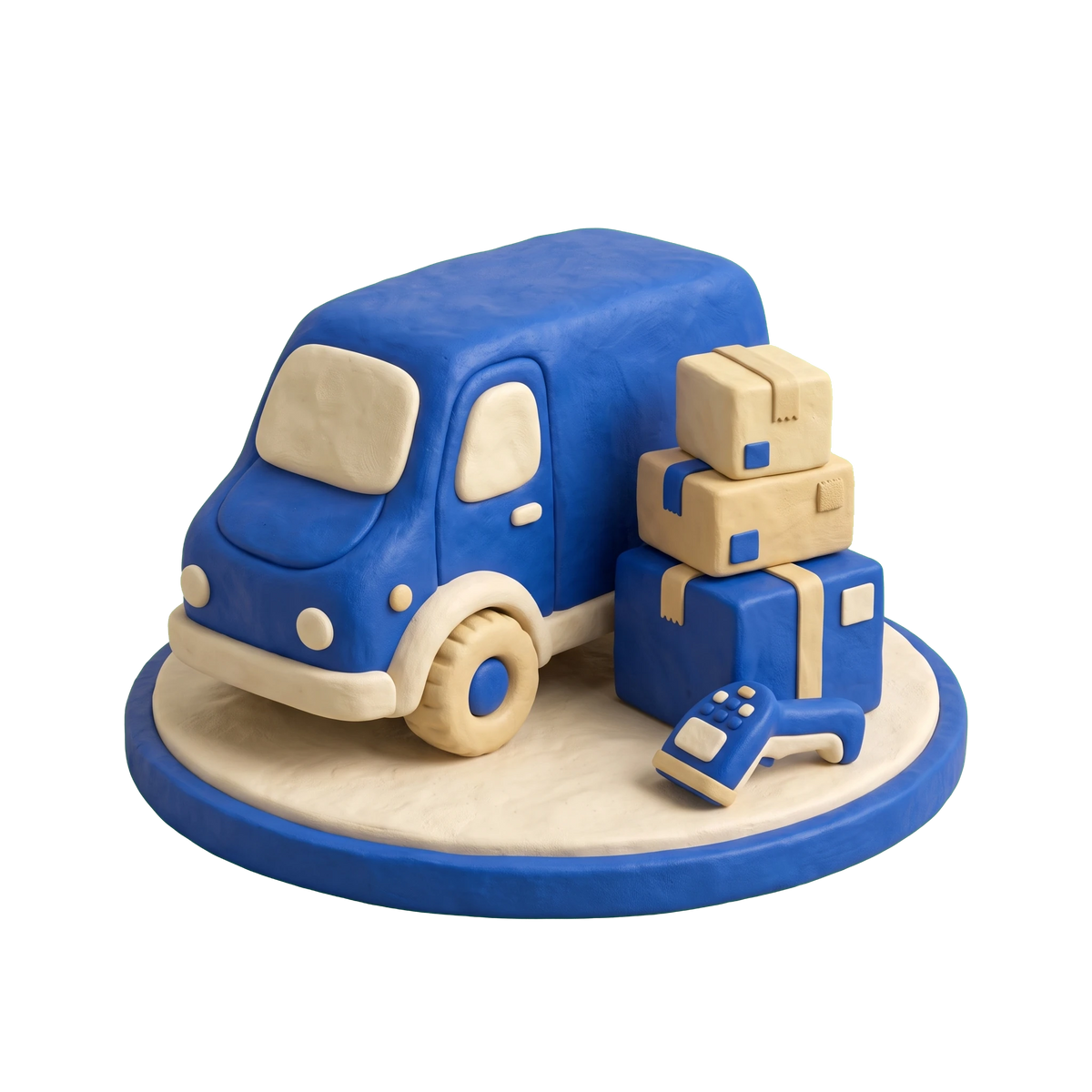 Delivery service illustration in blue and ivory clay