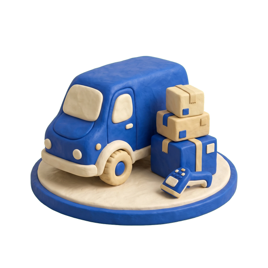 Delivery service illustration in blue and ivory clay