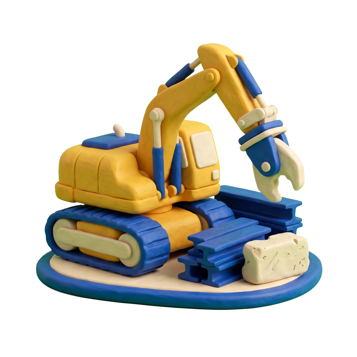 Demolition contractor illustration in blue and ivory clay