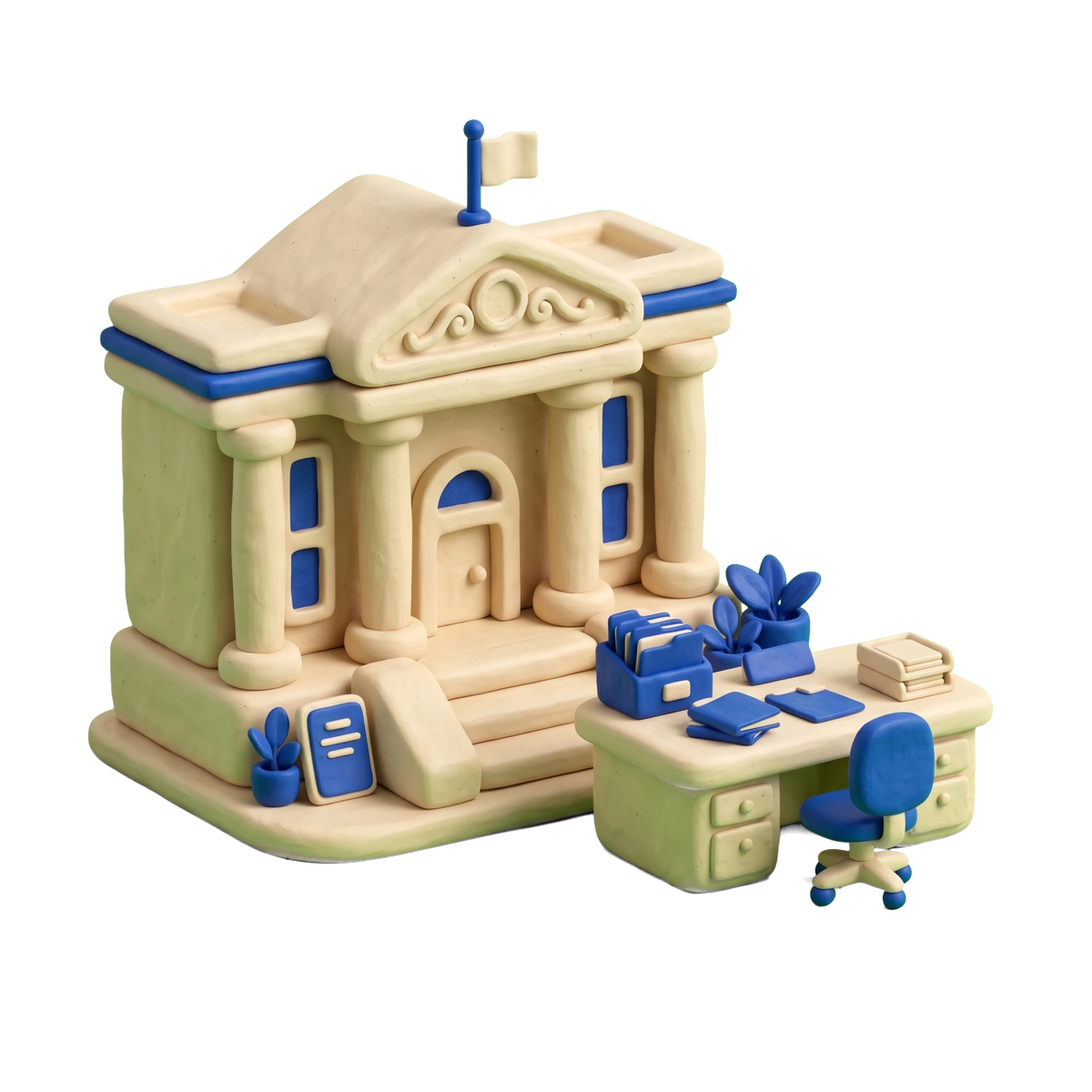 Department of Social Services illustration in blue and ivory clay