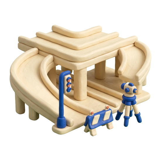 Department of Transportation illustration in blue and ivory clay